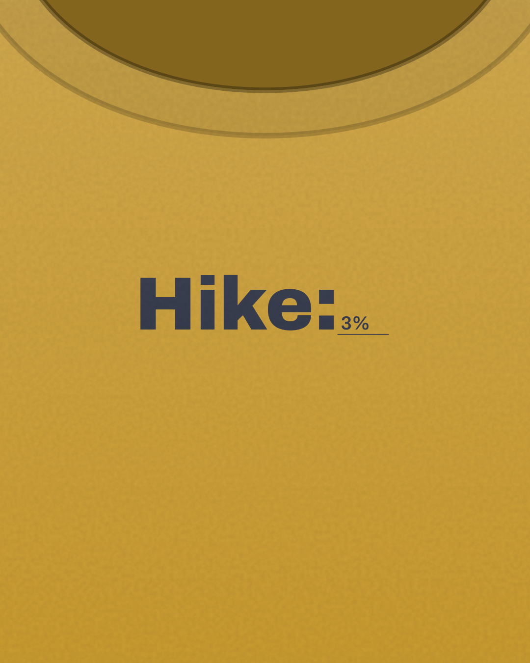 Close-up of the “Hike: 3%” print in navy on a mustard tee