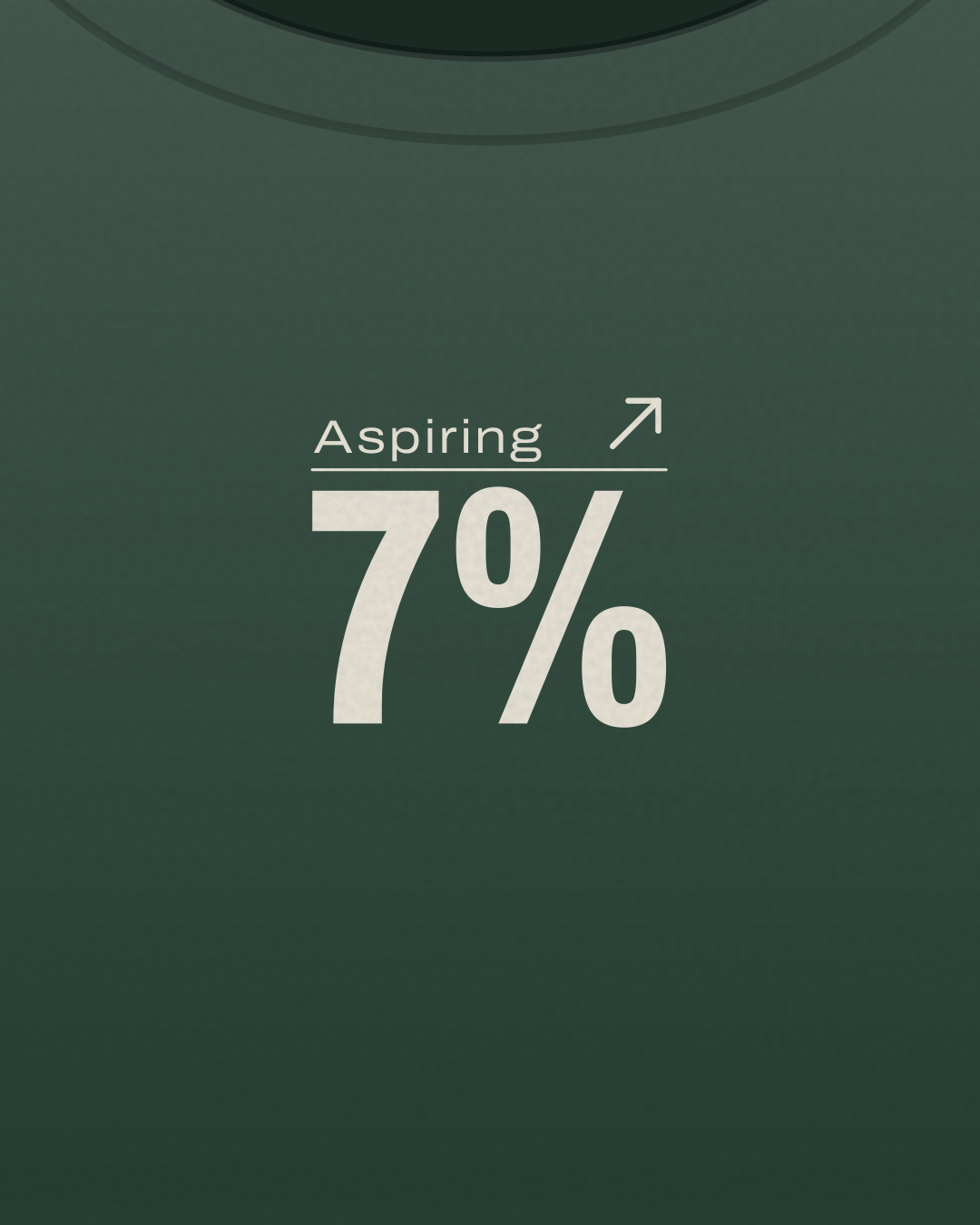 Close-up of the “Aspiring 7%” print in cream on a forest tee