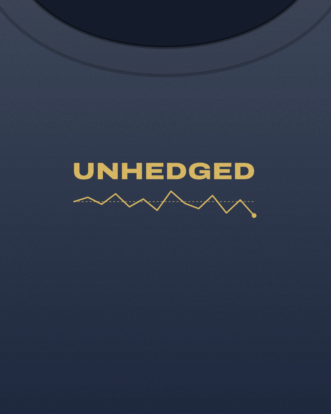 Close-up of the “Unhedged” print in butter on a navy tee