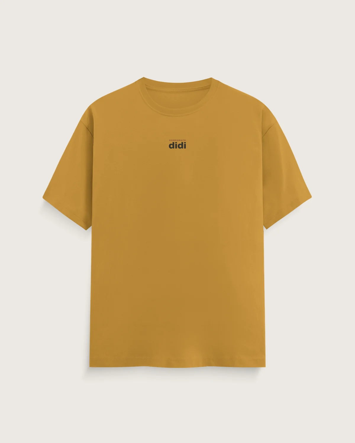 Mockup: the whole mustard regular tee with “Corporate didi”